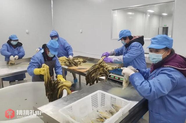 图为工人在加工腌制酸菜