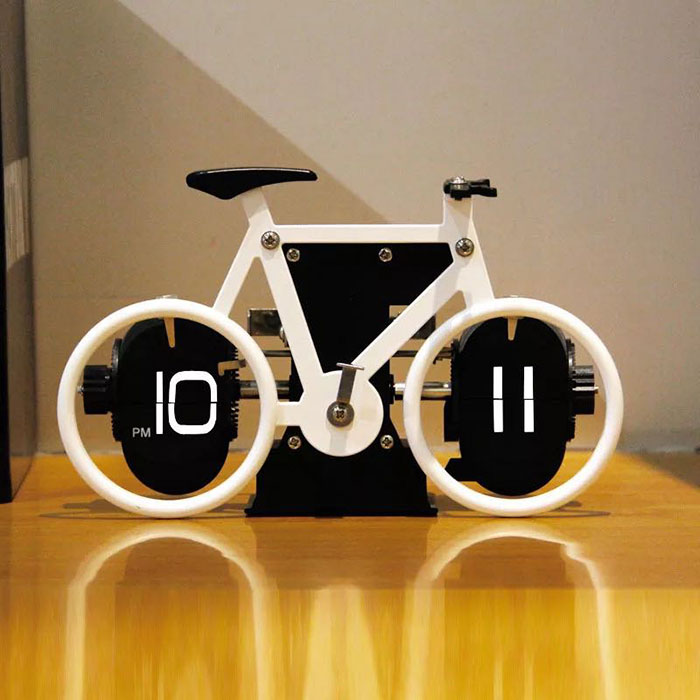 家居摆件礼物：自行车创意造型自动机械翻页时钟