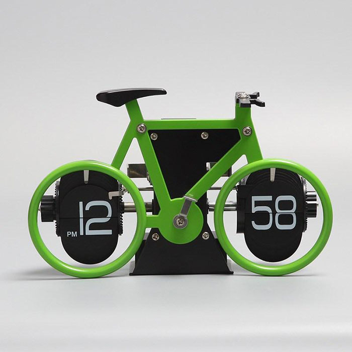 家居摆件礼物：自行车创意造型自动机械翻页时钟
