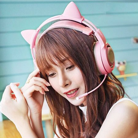 可爱猫耳朵造型网红款粉红色头戴式蓝牙耳机
