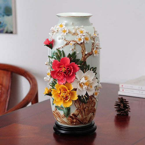 新中式纯手工牡丹花瓶陶瓷摆件家居装饰品