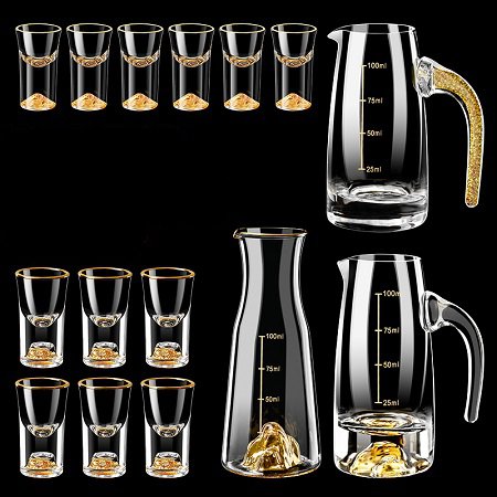金箔水晶玻璃酒具套装 白酒杯壶一口杯