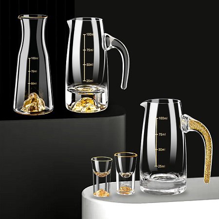 金箔水晶玻璃酒具套装 白酒杯壶一口杯