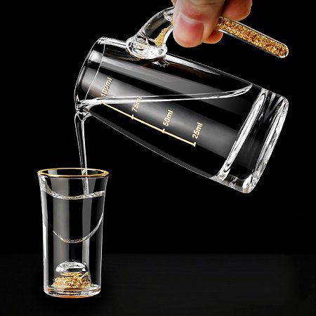 金箔水晶玻璃酒具套装 白酒杯壶一口杯