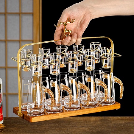 金箔水晶玻璃酒具套装 白酒杯壶一口杯