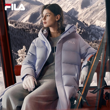 【FILA情侣羽绒服】长款连帽双头拉链