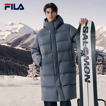【FILA情侣羽绒服】长款连帽双头拉链