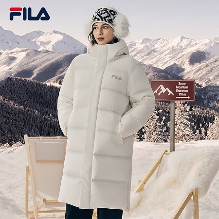 【FILA情侣羽绒服】长款连帽双头拉链