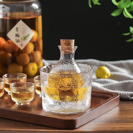 日式锤纹金边玻璃温酒器套装