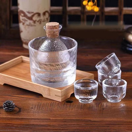 日式锤纹金边玻璃温酒器套装